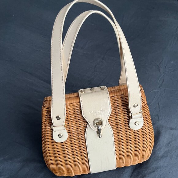 Kate Spade Avita Tisbury Creamy White Straw Basket Wicker Rattan - Picture 2 of 9